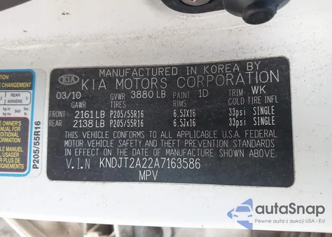 2010 Kia Soul + from USA, damaged, VIN KNDJT2A22A7163586